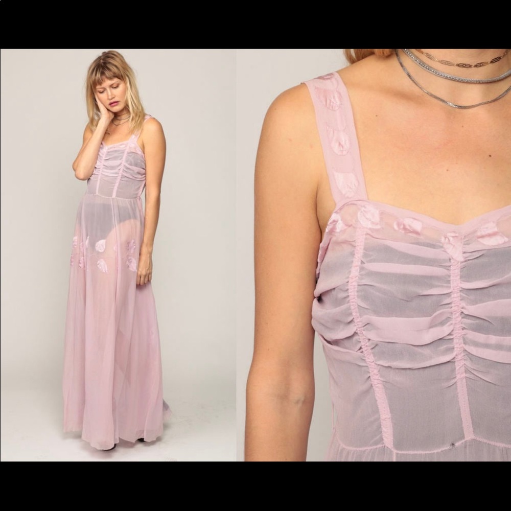 Lingerie 40s Lace SHEER Antique Nightgown Lingerie WWII Slip Dress Vintage small